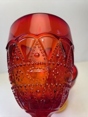 Pair 2 Vintage Kemple Goblets Red To Gold Amber Ambre Lace & Dewdrop 6” Tall