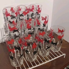 10 VTG/MCM Libbey Glasses W/ Red Black & White Scottie Scotty Dog Tumblers Juice