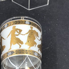 MCM Grecian Goddess Roman Gold Figures & Lattice Pilsners Bar Glasses Three (3)