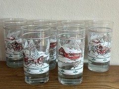 Home Interiors Christmas Winter Scene Tumbler Drinking Glasses of 6 NIB 12 oz