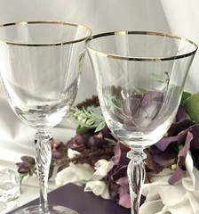 Sasaki Wine Glasses Renaissance Gold Rim Vintage 7 1/8″ Clear Barware Glasses *