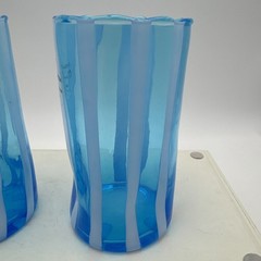 Alessandro Coppola Arte di Murano Italy Blue White Glass Tumblers Set of 2 NWT