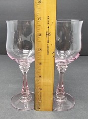 Set Of 3 American Stemware Princeton Pink Blown Glass Water Wine Glasses