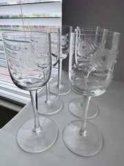 Vintage Crystal Etched Wine Glass Rose Read Description
