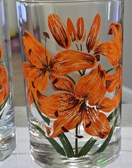 Vintage Signed Cora TIGER LILLIES Tumbler Glasses Floral Pattern Set of 2