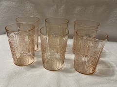 Federal Glass SHARON «Cabbage Rose» Pink 4-1/8” Tumbler Set Of 6