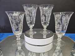 (4) Ice Tea Goblets Glasses 6-1/2″, Tiffin Crystal etched 17403 Cherokee Rose