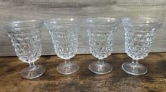 Vintage Clear Pressed Glass Goblets Lot of 4 Diamond Paneled Water Wine Glasses