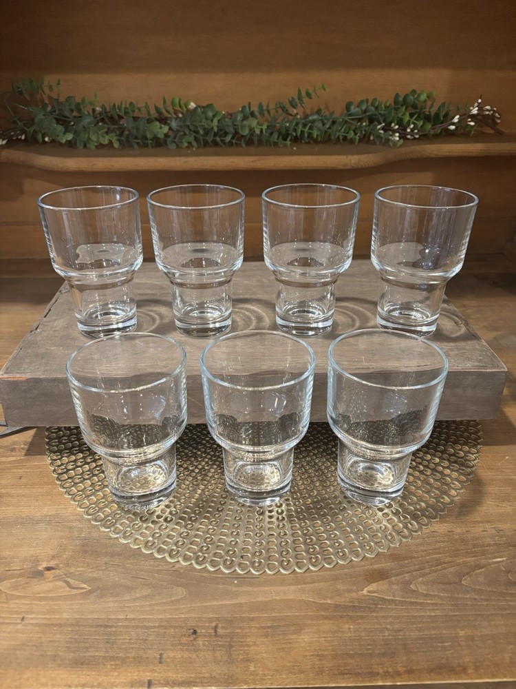 Set of 7 iittala Ote Flat Tumbler Glasses 8 oz Clear 4.75″ Heavy Bottom ~NICE~