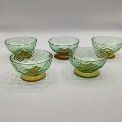 Set of 5 Pukeberg Royal Fan/Turkey Tracks Green/Yellow Individual Nut Dishes