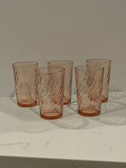 Arcoroc Made In France Rosaline Pink 5 Water Juice Glasses Swirl Pattern