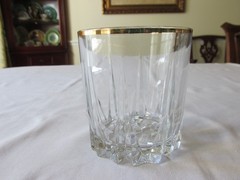 Set 4 Vtg Starburst Base Clear Dbl Old Fashioned Rocks Glasses Gold Rim 3 3/4″