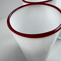 Villeroy Boch Cased Glass Tumblers Set 4 Red Rim Hand Blown White 6in Cups