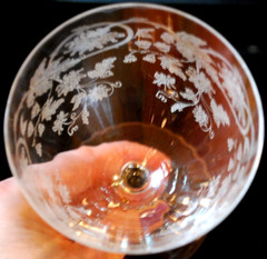 Vtg Set 10 CENTRAL GLASS WORKS Needle Etched Optic PASSIONFLOWER Water Goblets