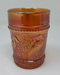 Vintage Dugan Stork and Rushes Marigold Carnival Glass Tumbler 4″ READ