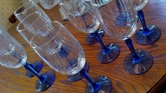 Set of 10 Lenox Crystal Cobalt Blue Stem Swag Drape Wine Glasses 8″ Tall