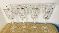 Ralph Lauren Monaco set 4 crystal wine glasses gold rim signed RLL elegant