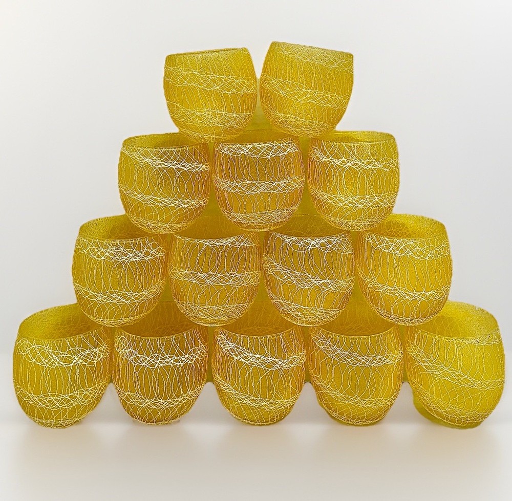 Vintage Spaghetti String Glasses, Lot Of 14 Roly Poly 3.25” Color Craft Tumblers