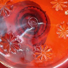 Vintage L.G. Wright Red Glass Water Goblet Pedestal Stars Thumbprint Thick 6″