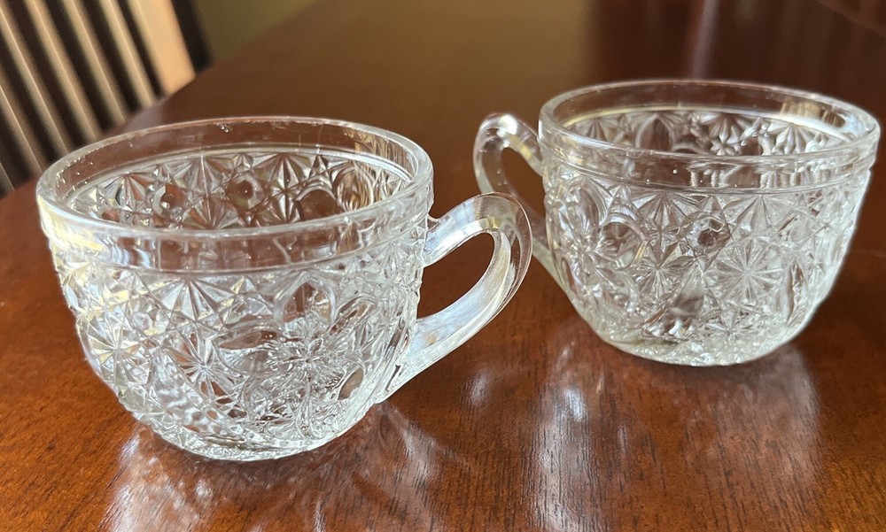 Set of 2 Indiana Glass Clear Daisy & Button with Narcissus EAPG Punch Bowl Cups