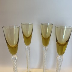 Vintage Stuart Crystal – Iona Air Twist Stem Set Of 4 Amber Cordial Glasses
