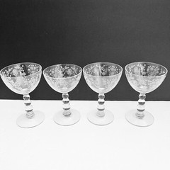 Set of 4Duncan & Miller Etched First Love Liqor Cocktail Glasses 4 1/2”