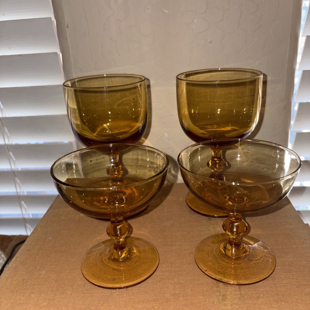 4 Imperial Hoffman House Amber Wine Glasses 2 8 oz. & 2 4 oz MCM