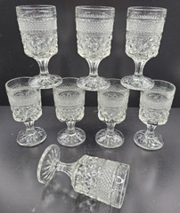 8 Anchor Hocking Wexford Claret Wine Glasses Set Vintage Cut Etched Bar Ware Lot