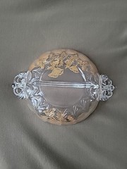 Vintage Martinsville Viking Glass Janice Pattern Divided Relish Dish 22k Gold