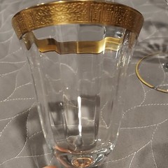 Tiffin-Franciscan RAMBLER ROSE Water Goblet Gold Trim 6.75×3.25″ Set of 4 WEAR