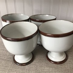 Dansk Christianshavn White w Brown Bands 12 oz Goblets Dessert Bowls Set of 4