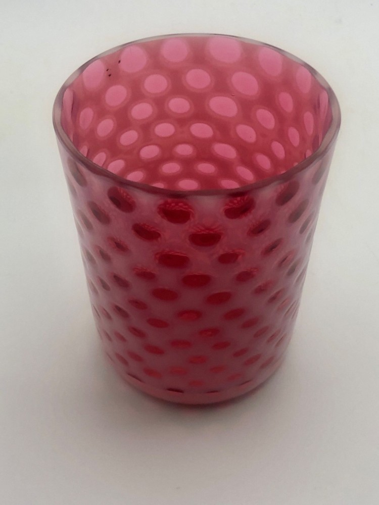 Antique glass tumbler Hobbs Brockunier cranberry opalescent WINDOWS / polka dot