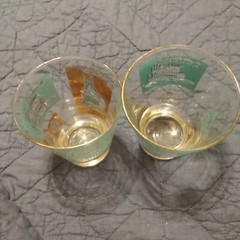 Vintage Libbey Cocktail Glasses Aqua And Gold Steamboats Set Of 2 MCM Atomic Age