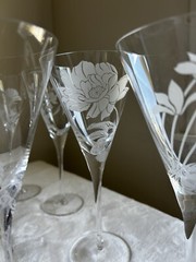Franklin Mint LES FLEURS Crystal Champagne Glasses Set Of 10 Floral Botanical