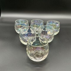 Vintage Roly Poly Glass SET Of 6 1960s MCM RAINBOW iridescent Barware