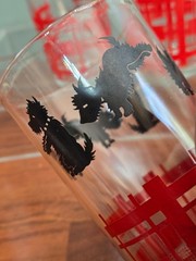 6 Vintage Federal Glass Scottie Dog Drinking Glass Tumblers Red Black w/Caddy