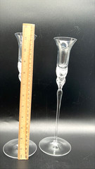 Pair Tall Crystal Champagne Flutes Floral Stem 12” Elegant Wedding Toast Glasses