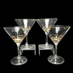 Set of 4 FITZ & FLOYD Cocktail Collection Gold Decor RINGS Martini Glasses ~RARE