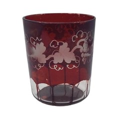Ruby Red Stained Glass Grapevine Bedside Water Carafe & Tumbler Bohemian Vintage