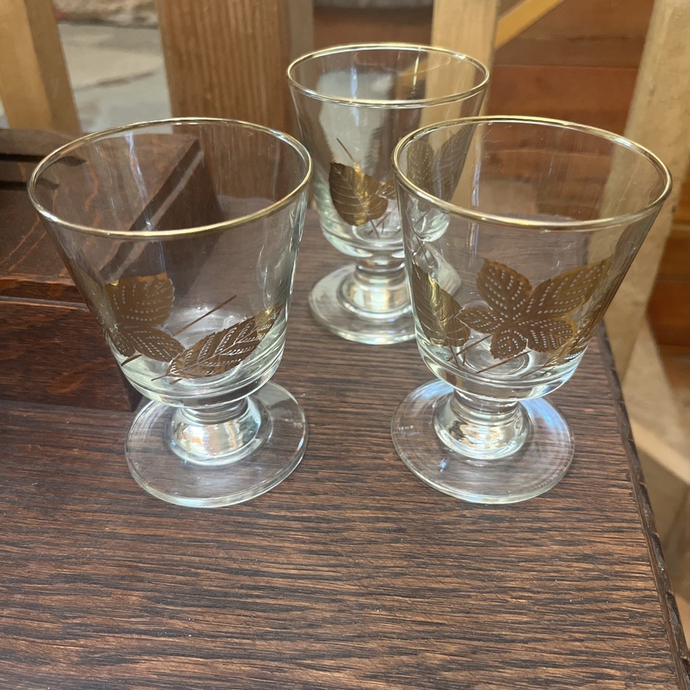 Vintage Libbey Champagne / Sherbet Glasses, Gold Leaves /foliage Set of 3