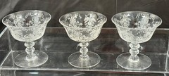 HEISEY VINTAGE NO. 507 ETCHED ORCHID 6oz SHERBET – 4″ SHORT STEM – LOT OF 3