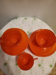 SALE! WAS 50 VTG MCM HAZEL ATLAS 9PC ORANGE OVIDE PLATONITE LITTLE HOSTESS 1950S