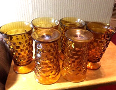 FDW~Indiana Colony Whitehall Amber Cubist Drinking Glasses Set of 2 Vintage