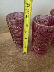 Pink Iridescent Hobnail Glasses Tumblers Set Of 3 Gold Rim 12oz Summer Lemonade