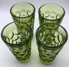 Imperial Provincial Green Tumblers Thumbprint Iced Tea Glasses 5 7/8”, Set 4