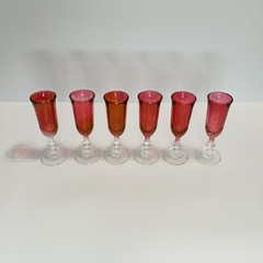 Red Cranberry Iridescent Fluted Glass About 4.5” Tall Set Of 6