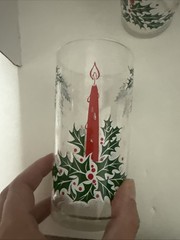 Vtg Set 6 1960’s Christmas Libbey Holly Candle Drinking Glasses 12oz MCM Decor