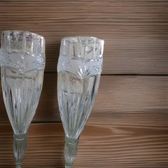2 Oneida Southern Garden Crystal Champagne Flutes frosted floral rose band 8″