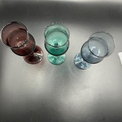 Vintage Hand-Blown Twisted Stem Cordial glasses Set Purple Green & Blue MCM