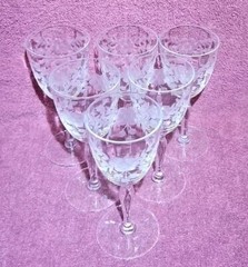 6 Glastonbury Lotus Alberta Panel Etched Crystal Sherry Glass circa 1928-1935